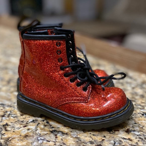 red glitter combat boots
